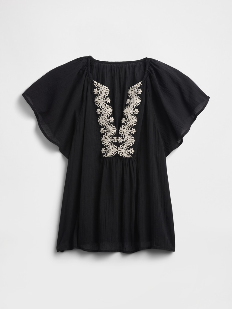 Relaxed Gauze Flutter Sleeve Top