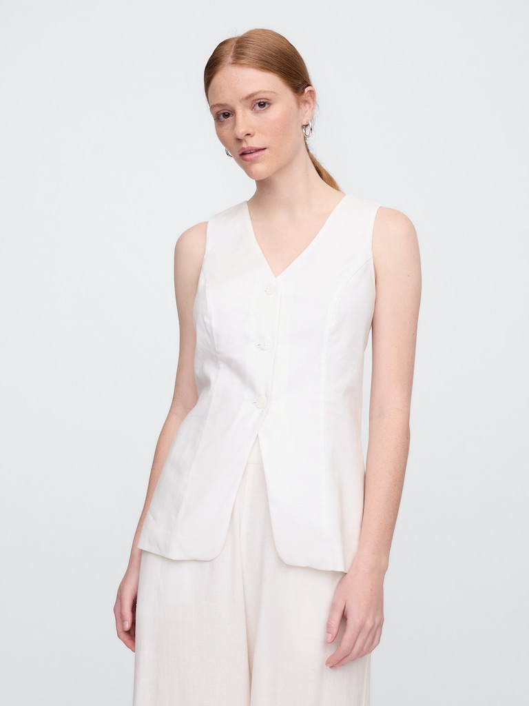 Longline Linen-Blend Vest