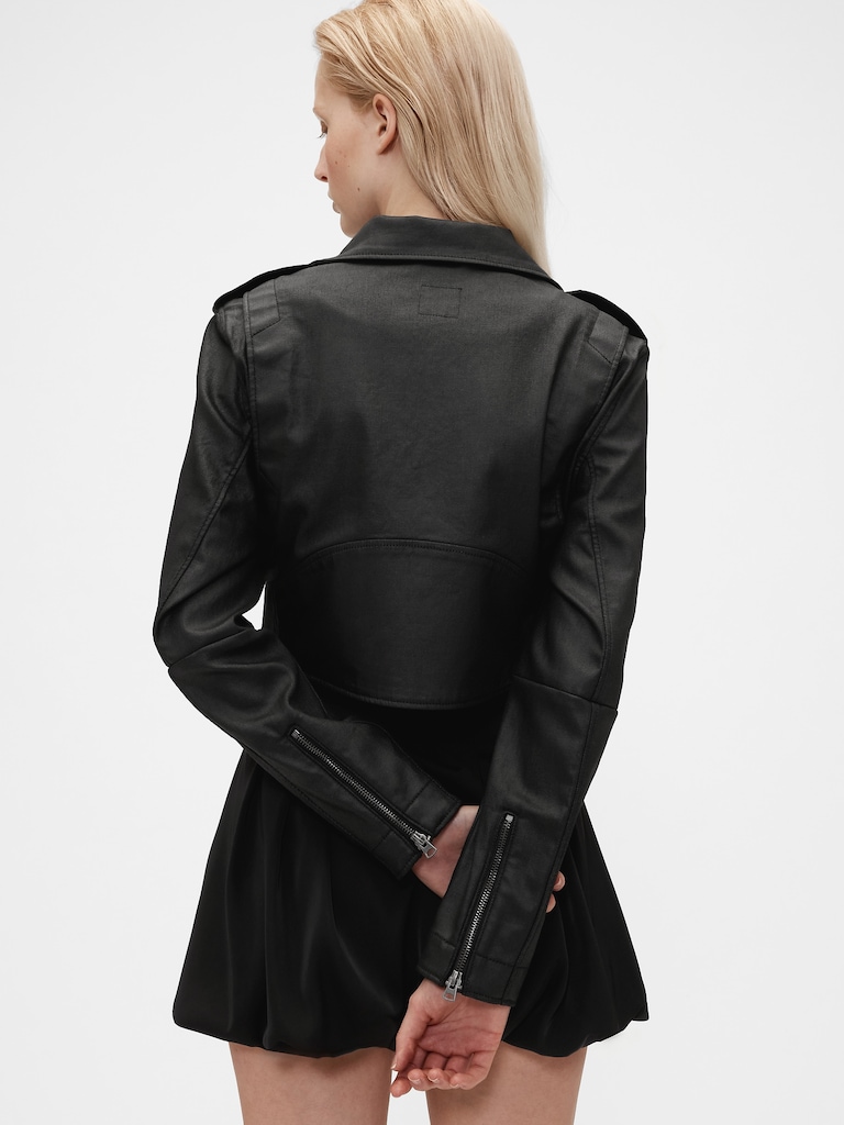 GapStudio Coated Denim Crop Moto Jacket