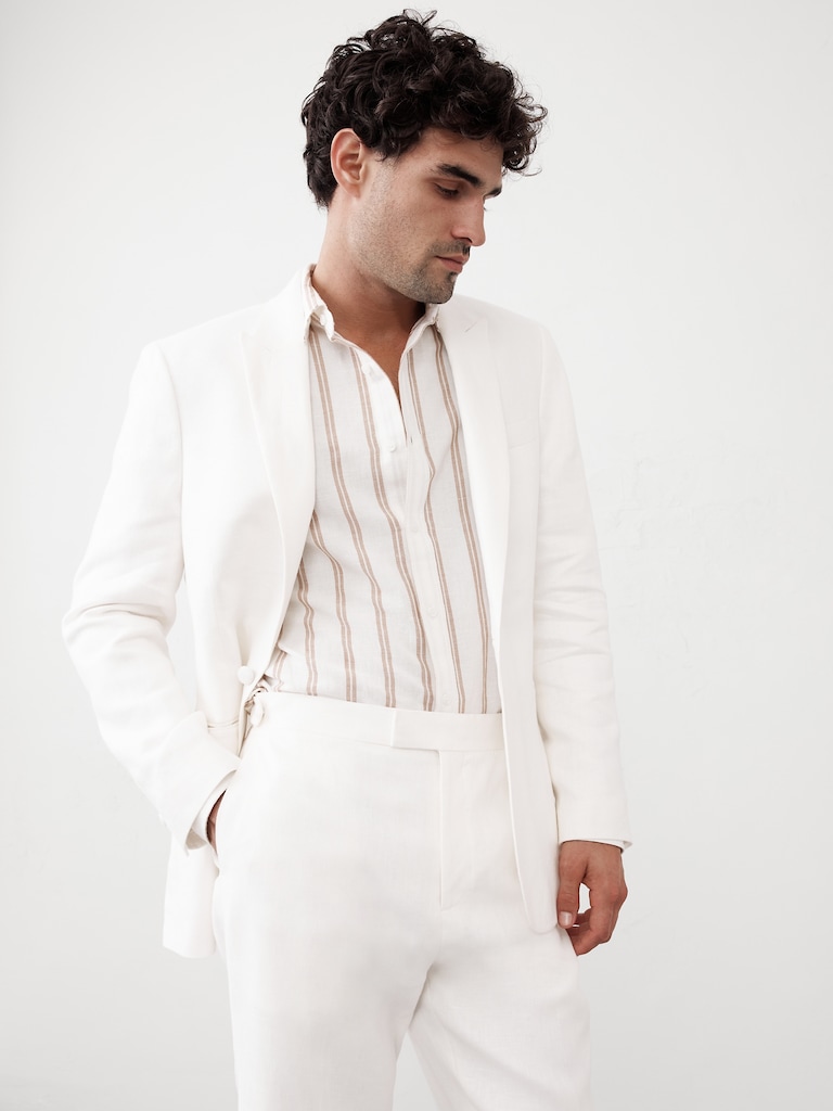 Tailored-Fit Linen White Tuxedo Jacket