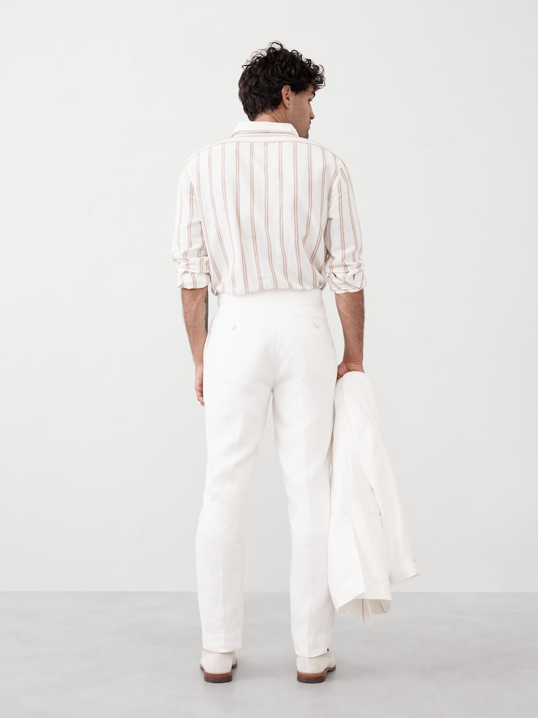 Tailored-Fit Linen White Tuxedo Pants