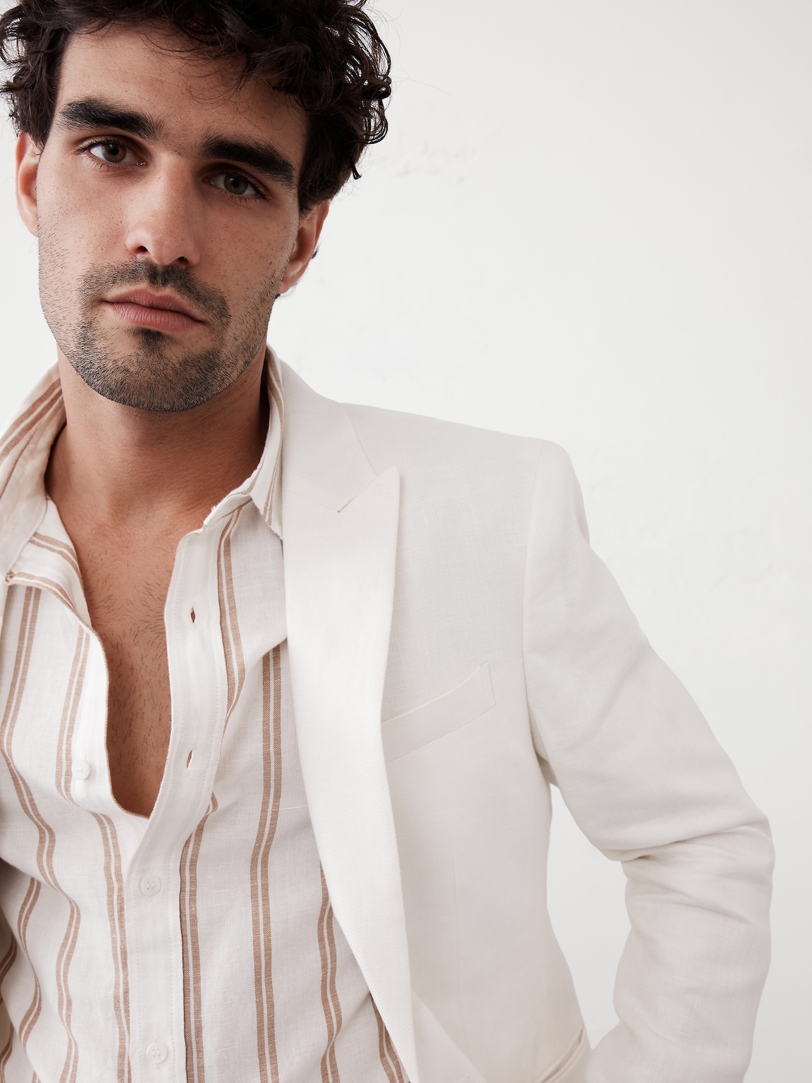Tailored-Fit Linen White Tuxedo Jacket