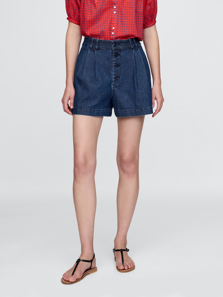Gap × DÔEN High Rise Pleated Denim Trouser Shorts