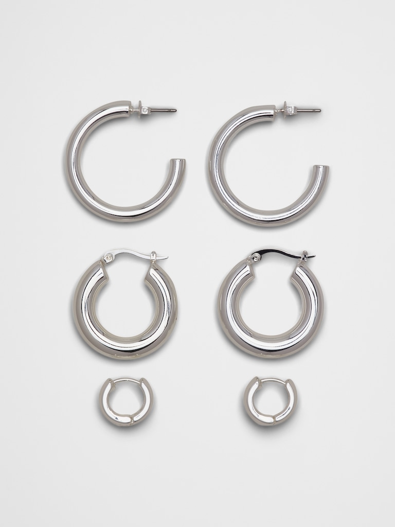 Silver Hoop Earrings Set