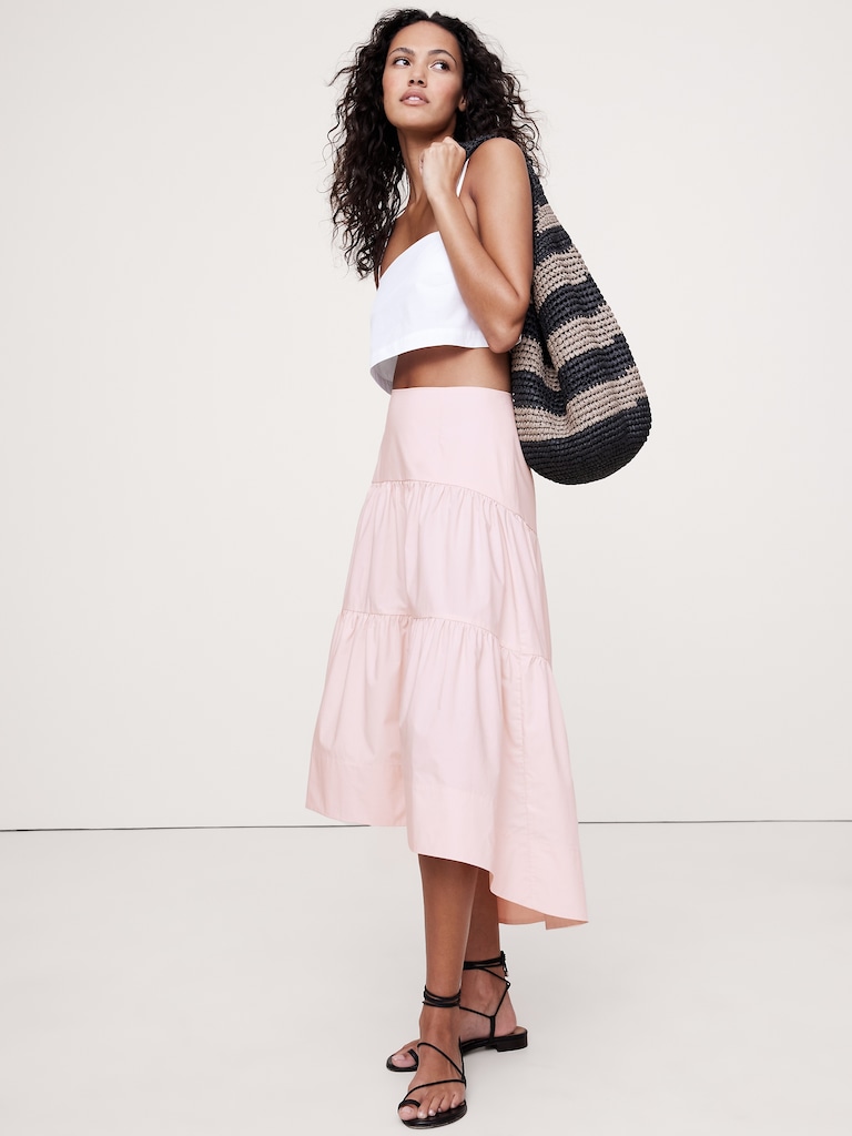 Cotton Poplin Drop-Waist Tiered Skirt