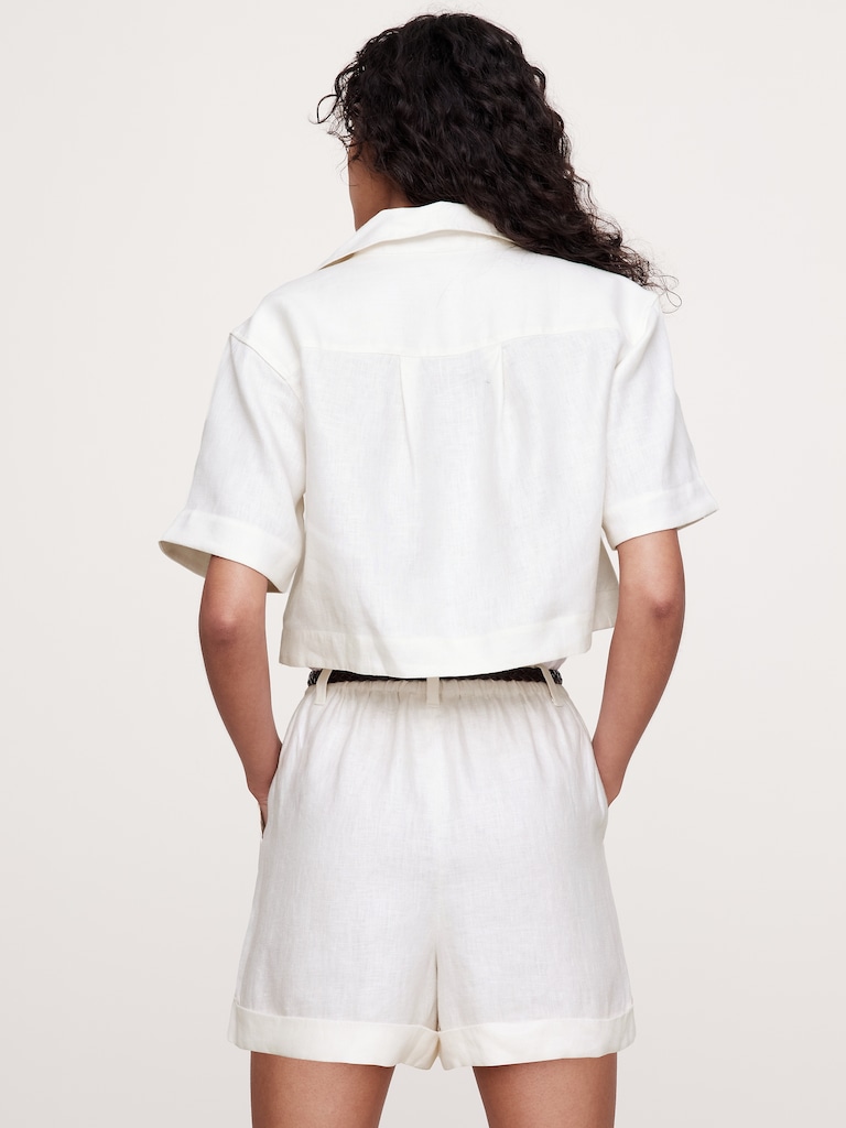 Oversized Linen Cropped Resort Shirt