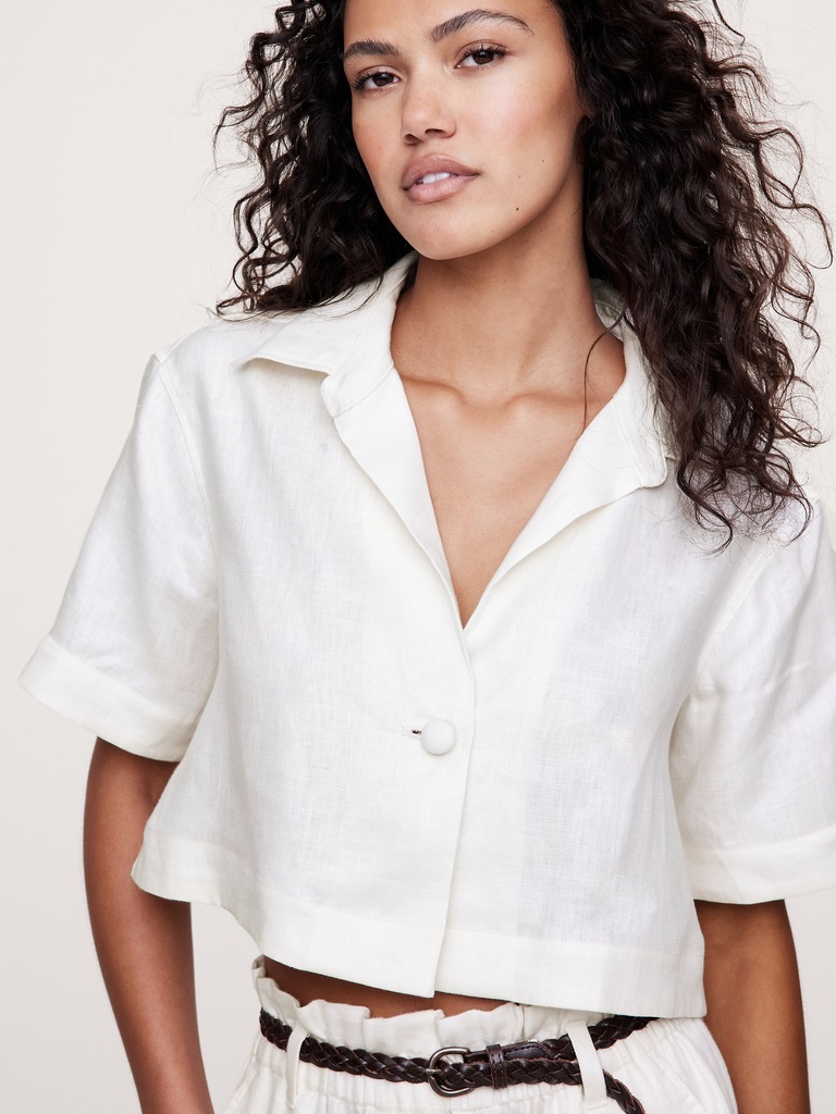 Oversized Linen Cropped Resort Shirt