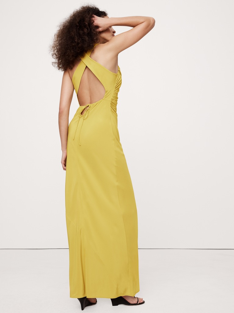 Matte Silk Cowl-Neck Backless Maxi Dress