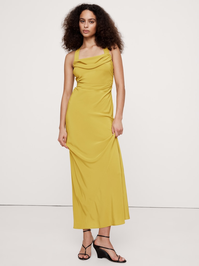 Matte Silk Cowl-Neck Backless Maxi Dress