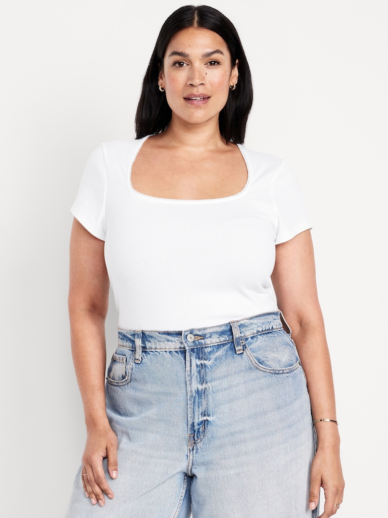 Square-Neck Ribbed T-Shirt