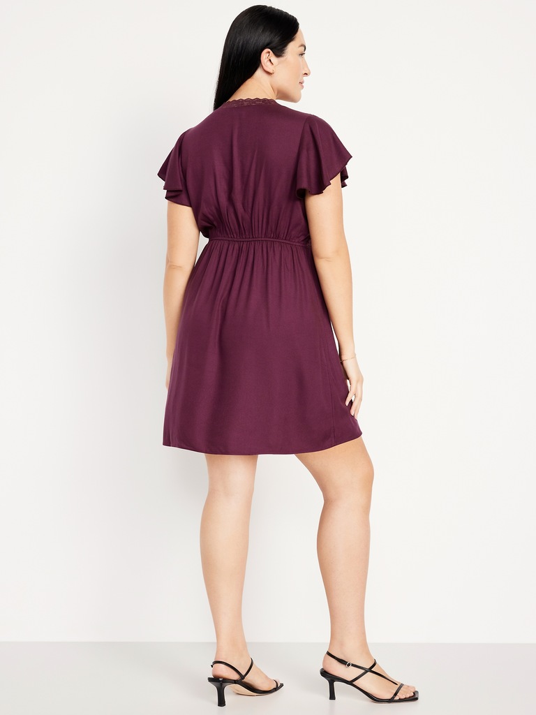 Fit & Flare Crepe Lace-Trim Mini Dress