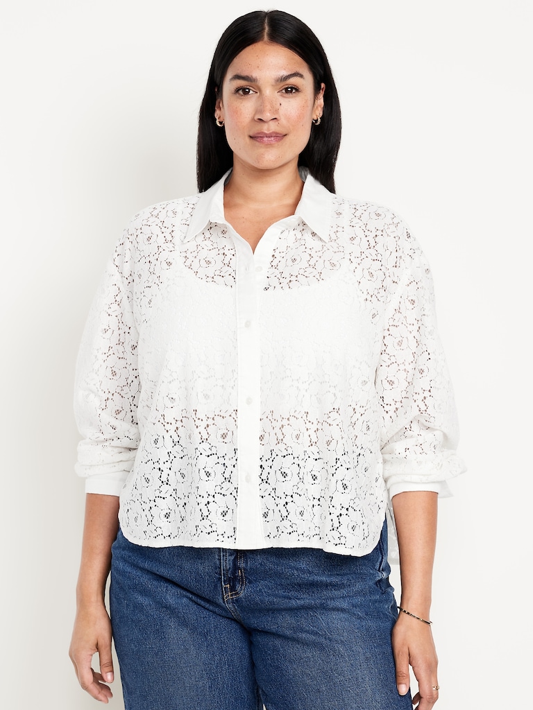 Cropped Lace Button-Down Shirt