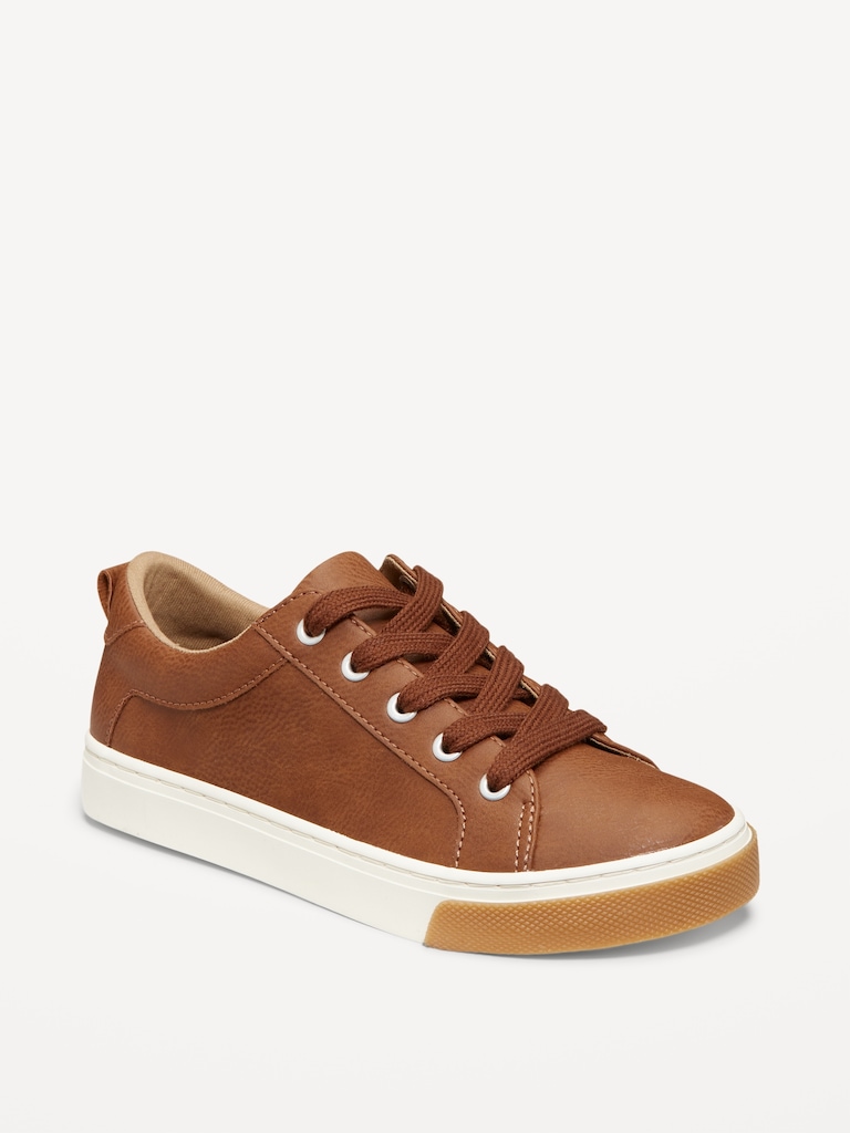Faux-Leather Gender-Neutral Lace-Up Sneakers for Kids