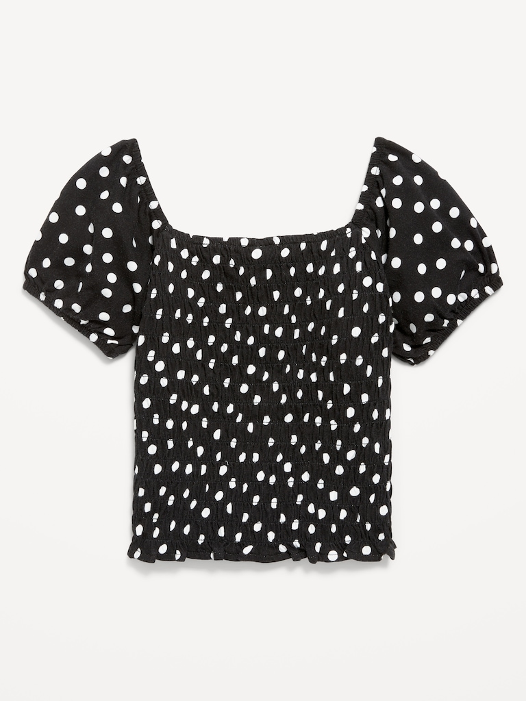 Short Puff-Sleeve Smocked Top for Girls
