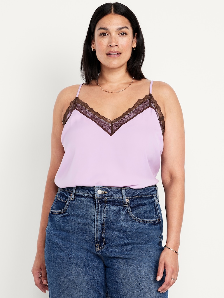 Lace-Trim Satin Cami Top