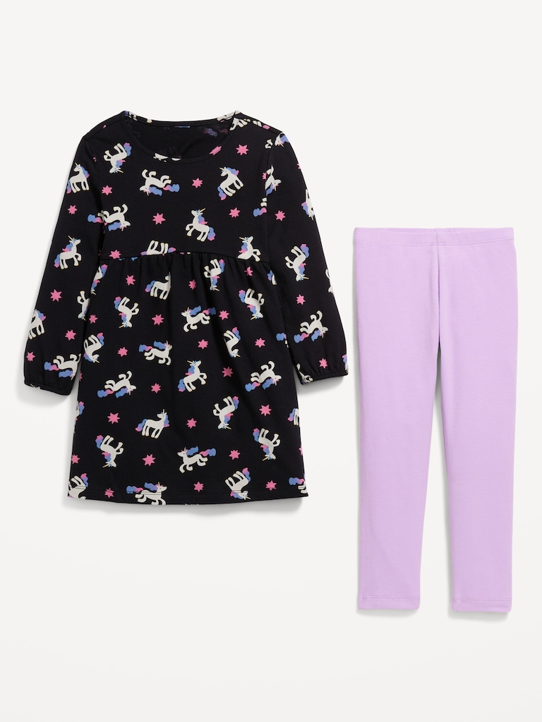 Long-Sleeve Dress and Leggings Set for Toddler Girls