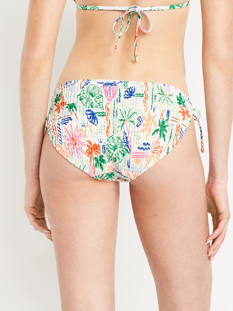 Mid-Rise Textured String Bikini Swim Bottoms