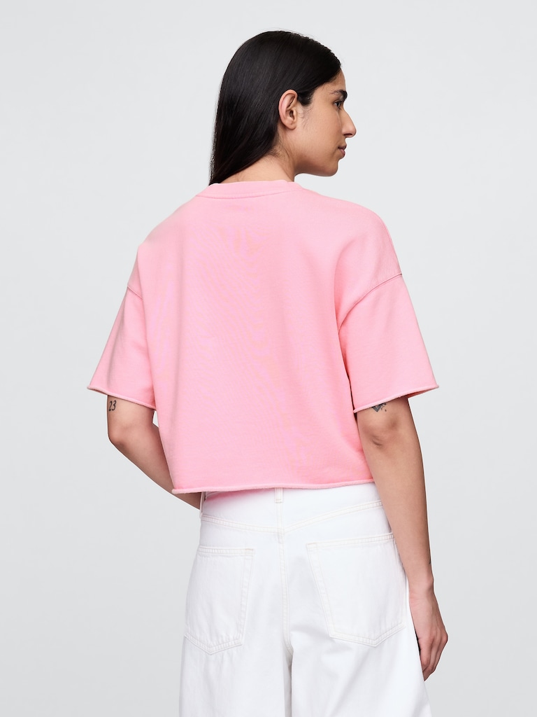 French Terry Rolled-Hem Crop Sweatshirt