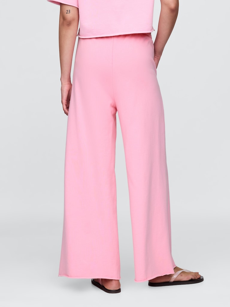 French Terry Wide-Leg Rolled-Hem Sweatpants