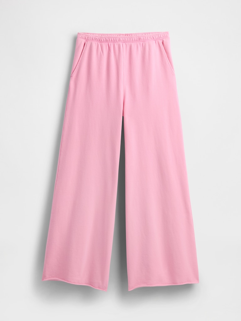 French Terry Wide-Leg Rolled-Hem Sweatpants