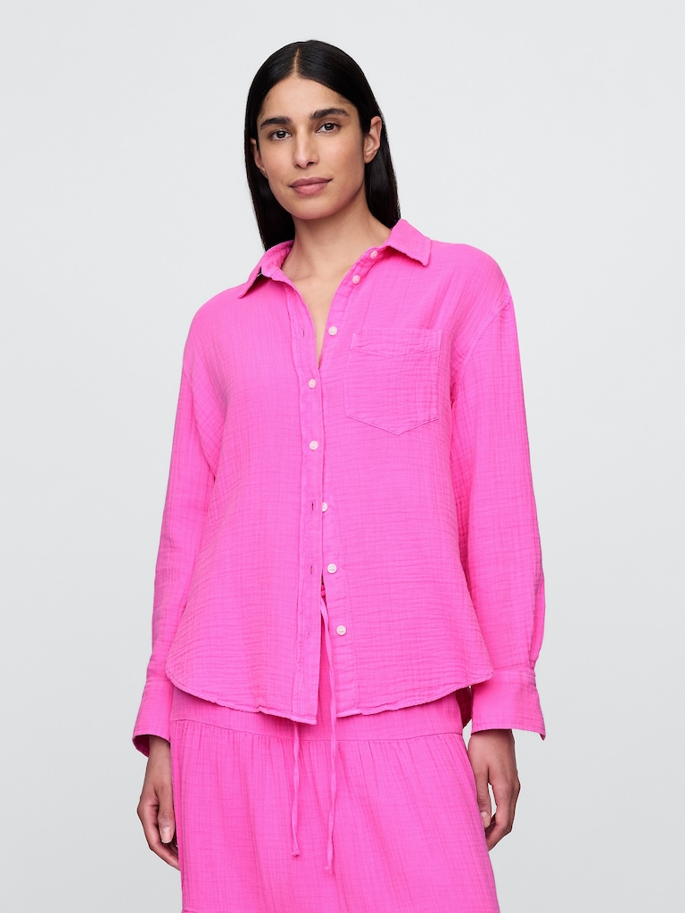 Cotton Gauze Button-Down Shirt