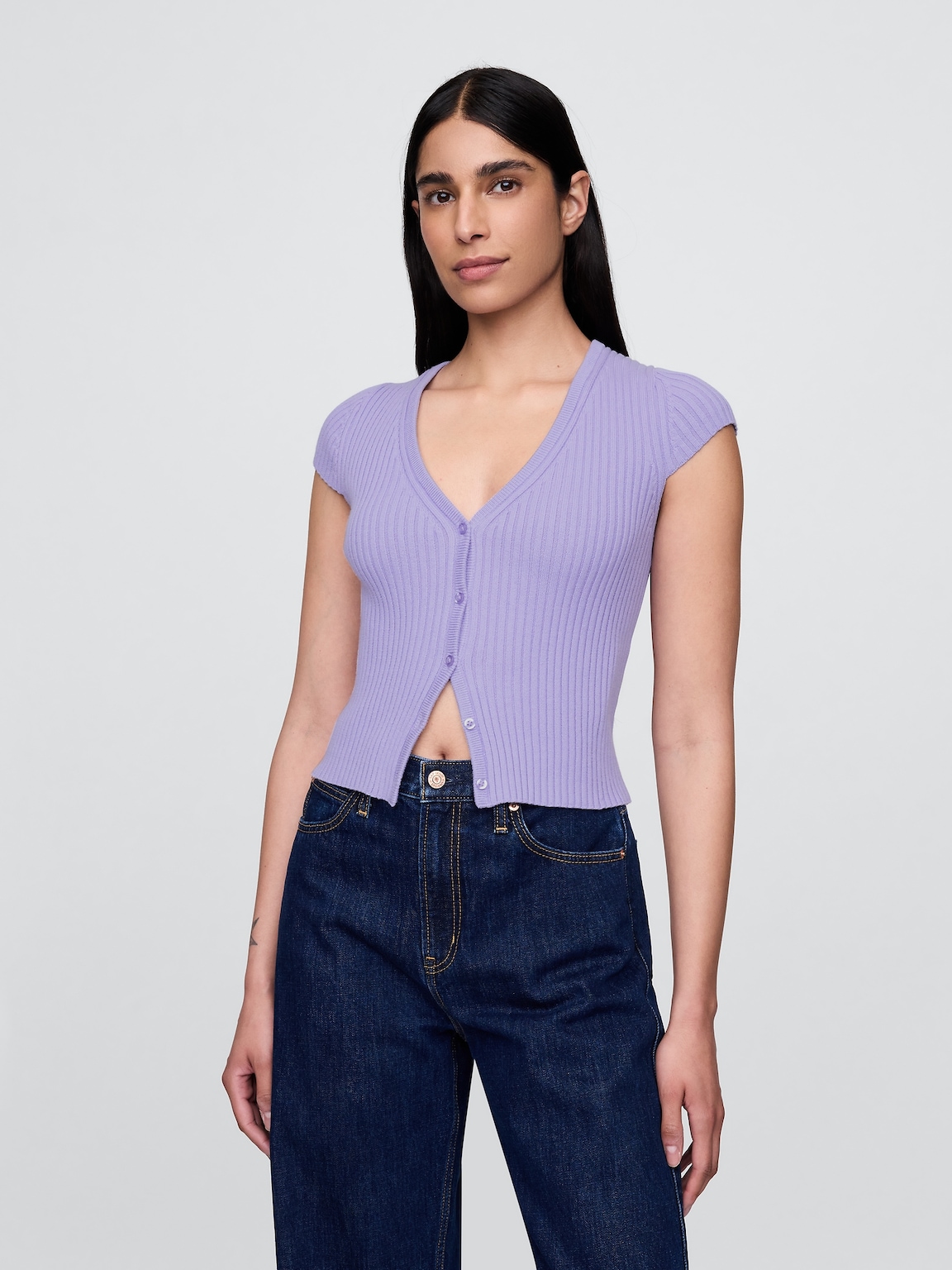 Cropped Rib Cardigan