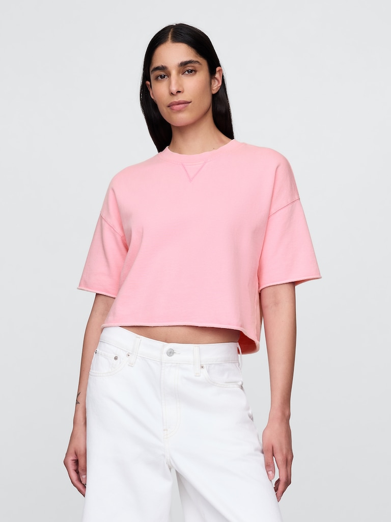 French Terry Rolled-Hem Crop Sweatshirt