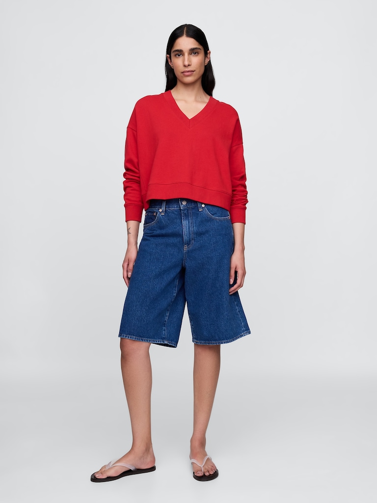 French Terry V-Neck Crop Sweatshirt