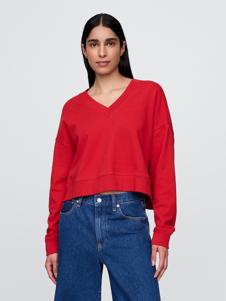 French Terry V-Neck Crop Sweatshirt