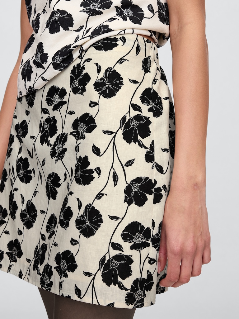 Linen-Blend Pull-On Mini Skirt