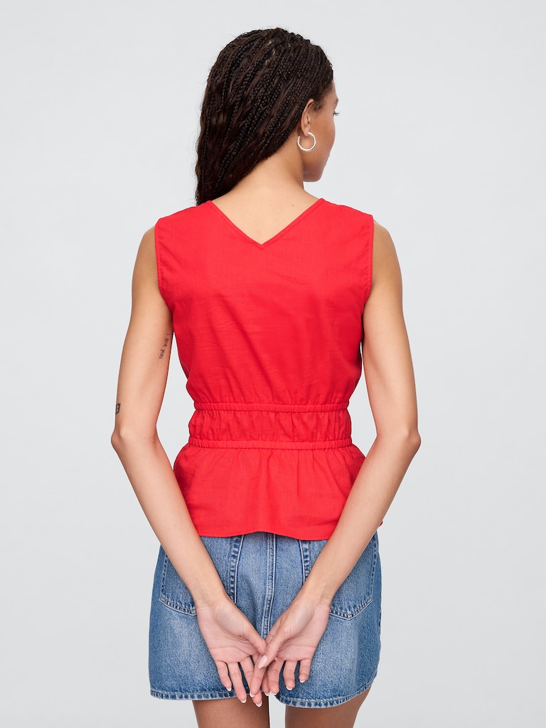 Linen-Blend V-Neck Top