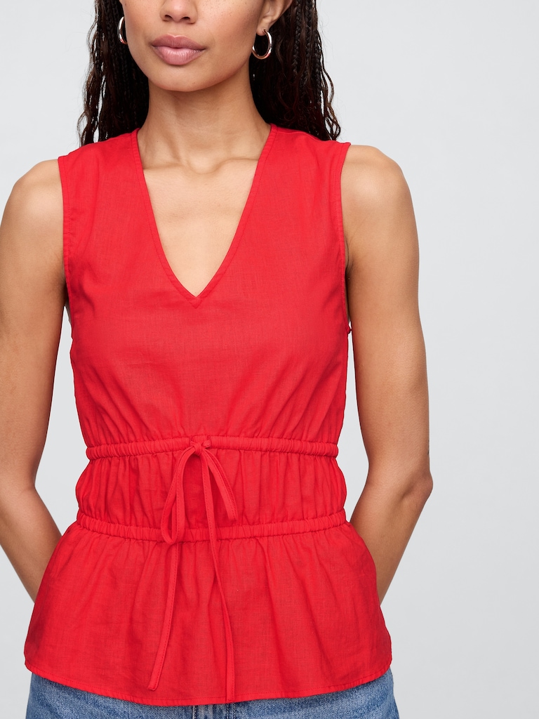 Linen-Blend V-Neck Top