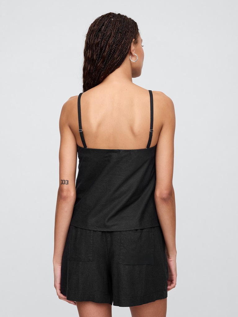 Linen-Blend Squareneck Top