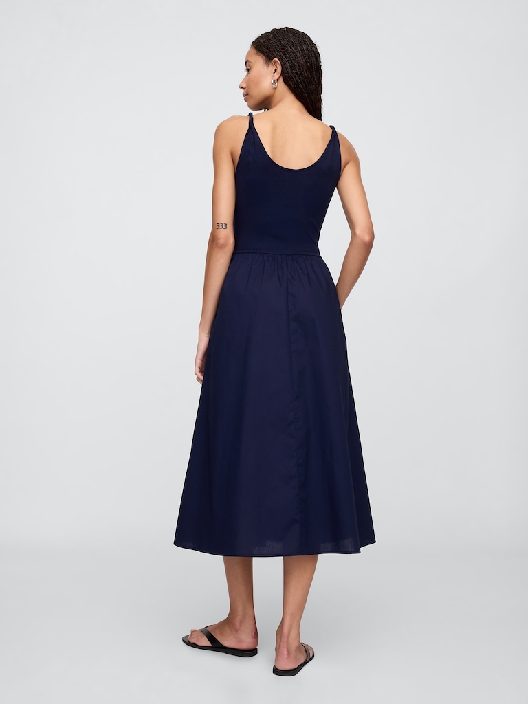 Twist-Strap Scoopneck Midi Dress