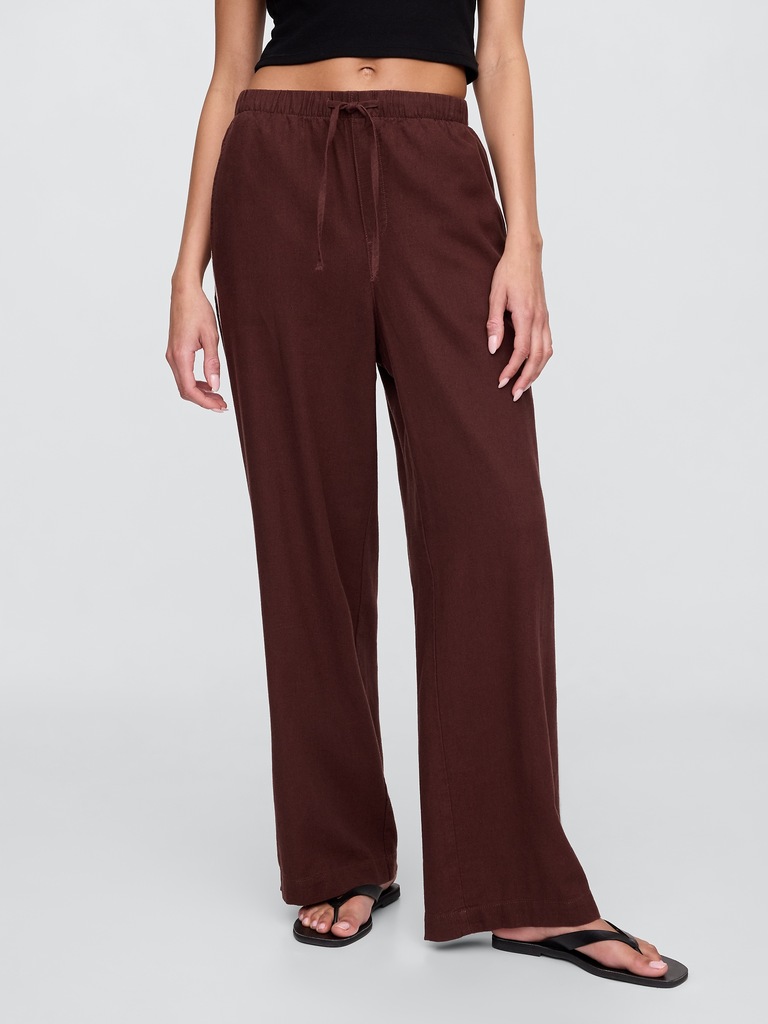 Mid Rise Linen-Blend Wide-Leg Pants