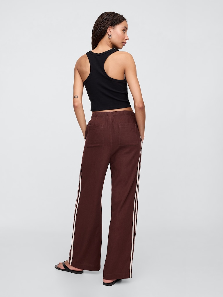 Mid Rise Linen-Blend Wide-Leg Pants
