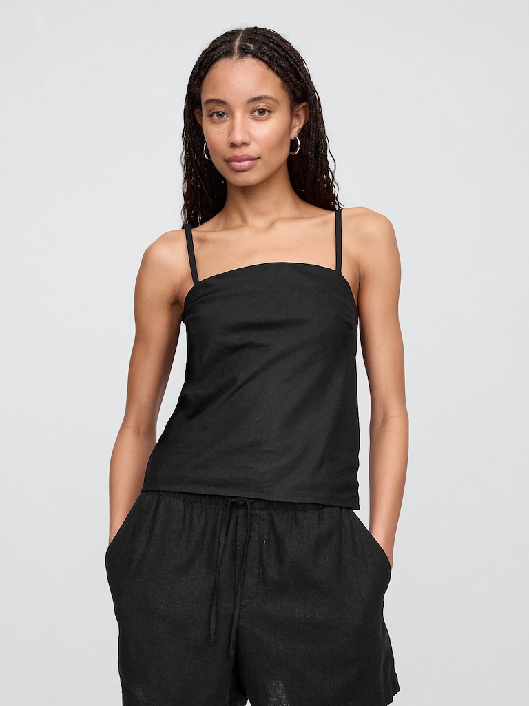 Linen-Blend Squareneck Top