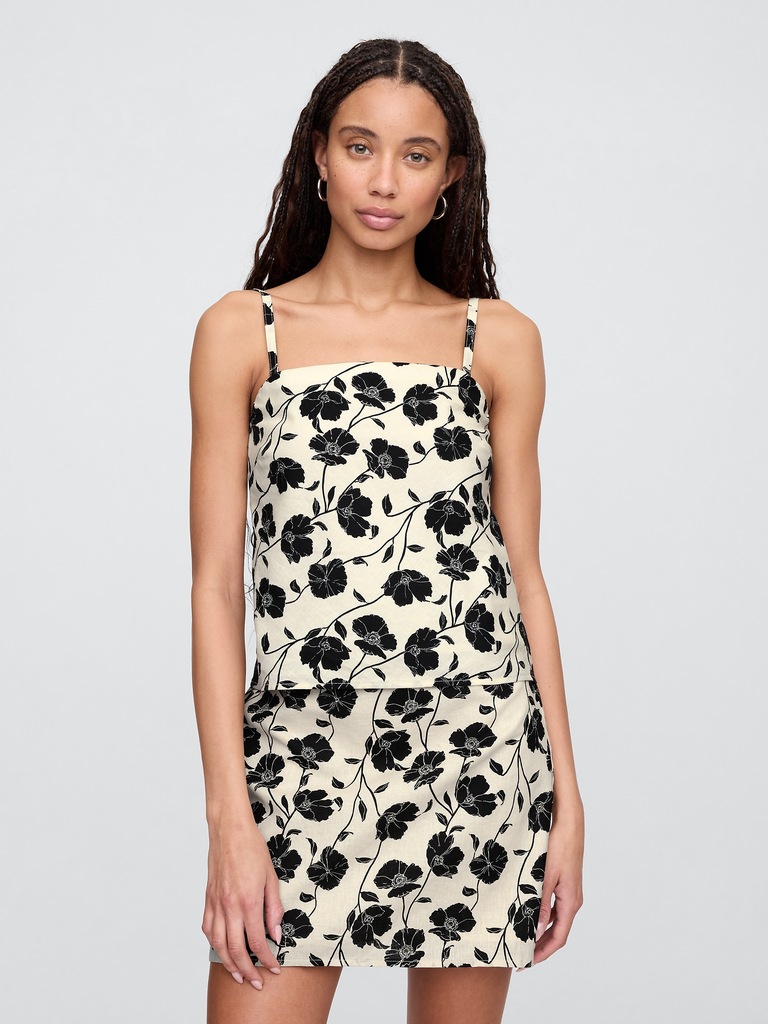 Linen-Blend Squareneck Top