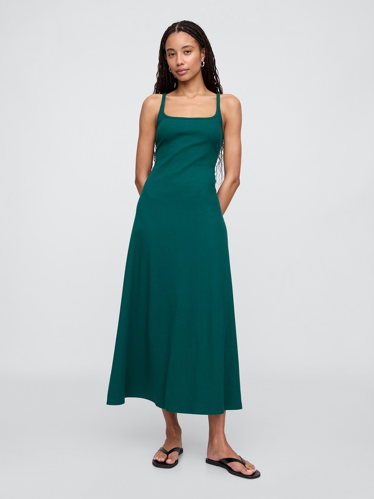 Ribbed Squareneck Midi Dress