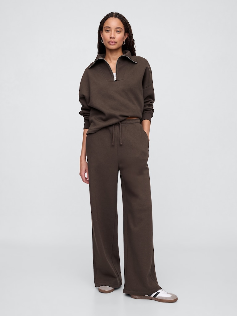Fleece Rib-Seam Wide-Leg Pants