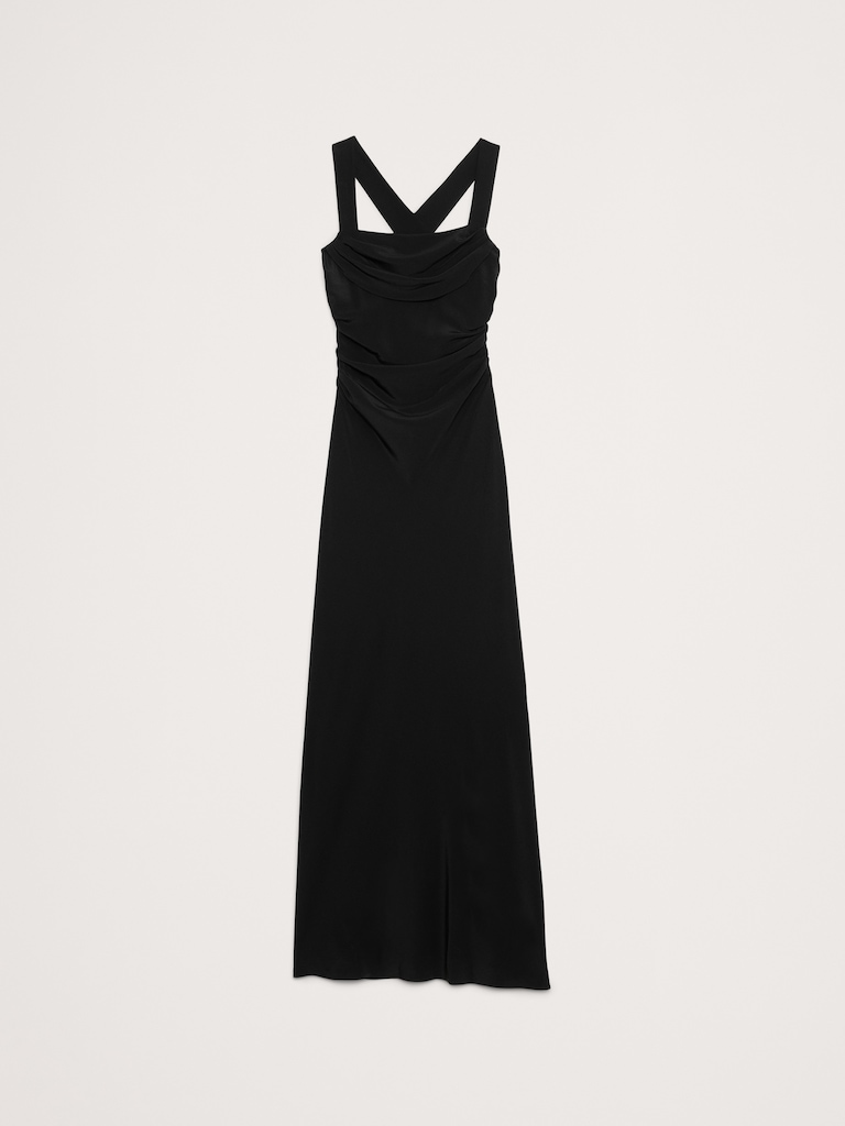 Matte Silk Cowl-Neck Backless Maxi Dress