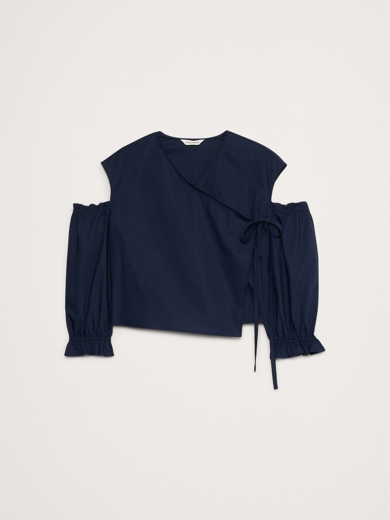 Cotton Poplin Puff-Sleeve Cropped Top