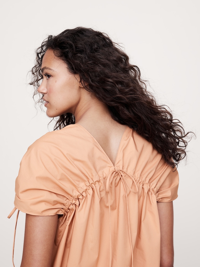 Oversized Cotton Poplin Drawstring Top