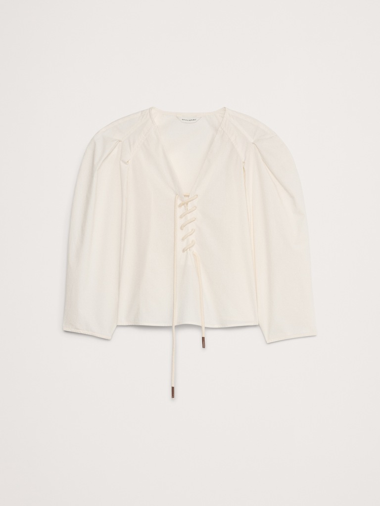 Cotton Poplin Lace-Up Cropped Shirt