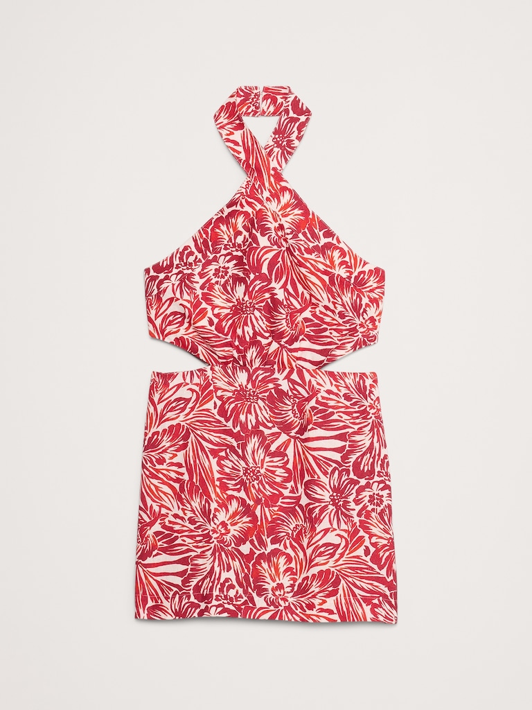 Linen Halter Cut-Out Mini Dress