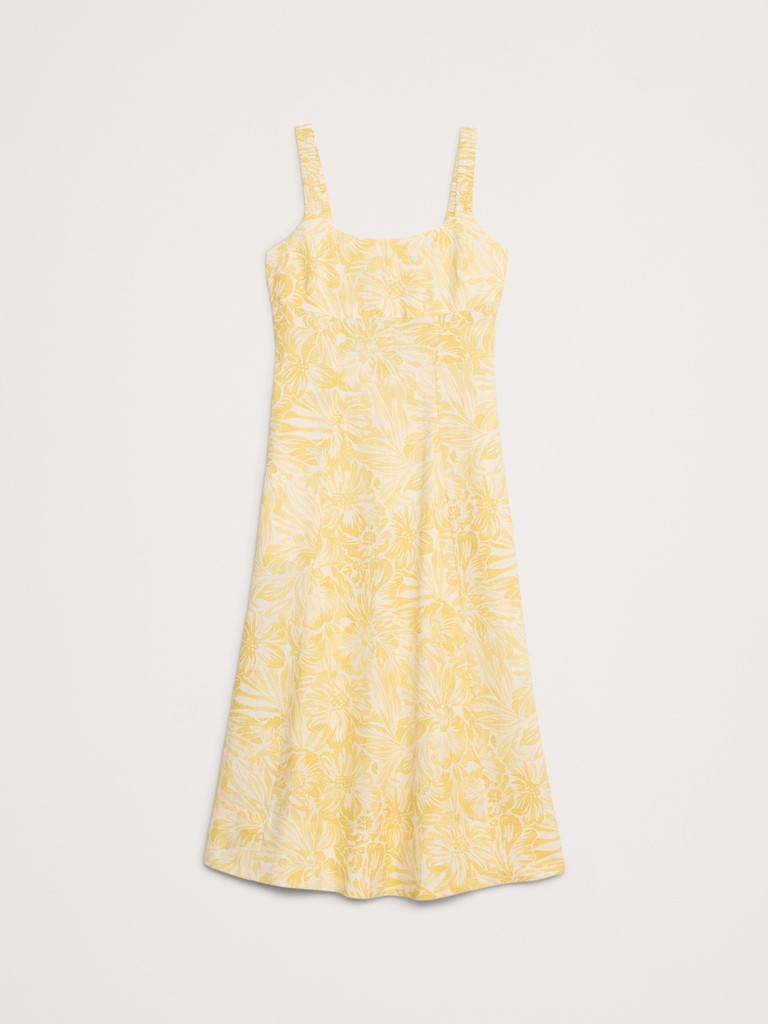 Linen Square-Neck Midi Dress