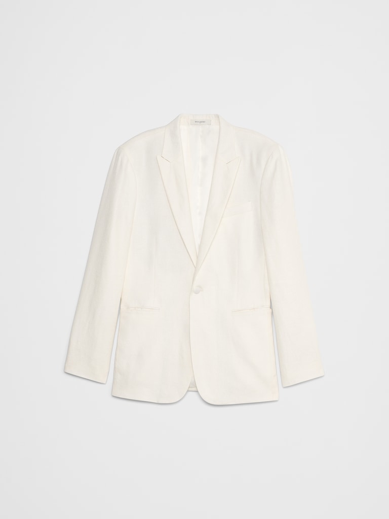 Tailored-Fit Linen White Tuxedo Jacket