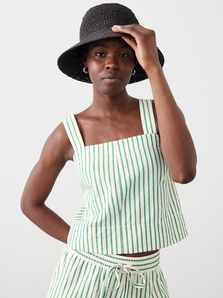 Seersucker Boxy Topstitch Tank