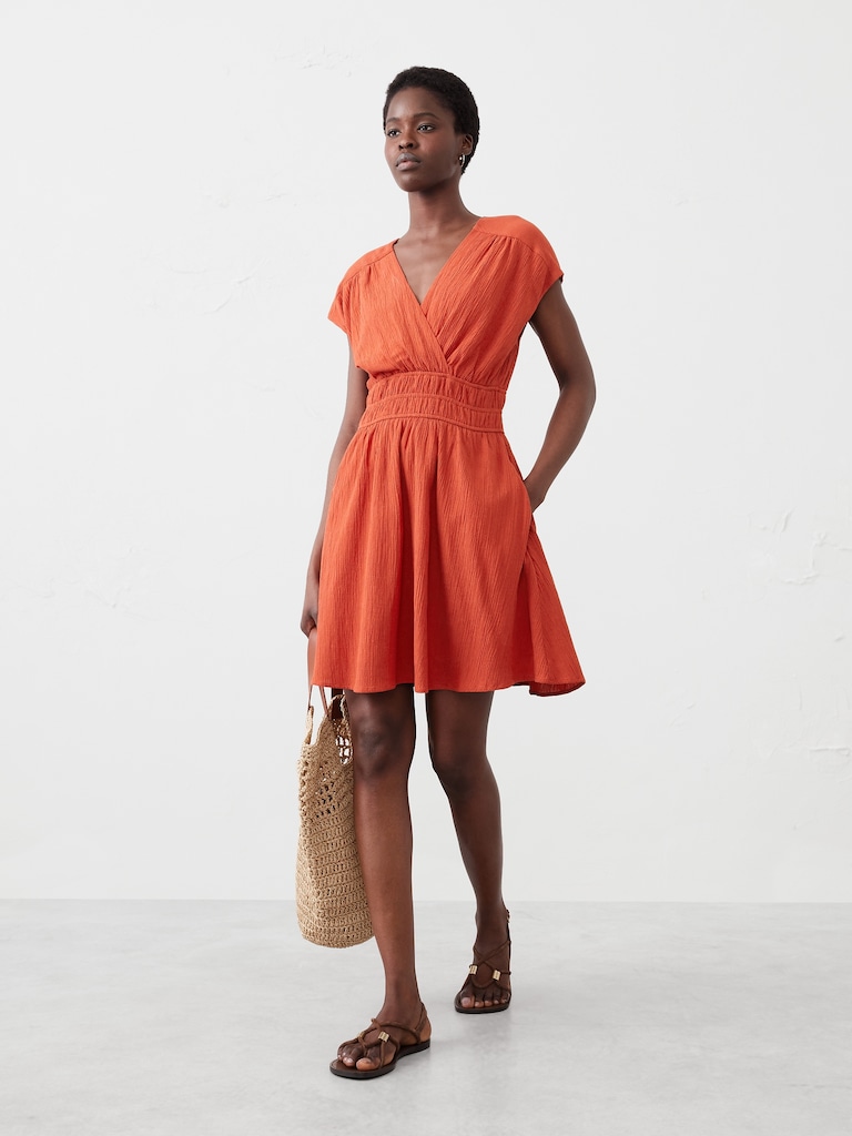 Textured Shirred Mini Dress