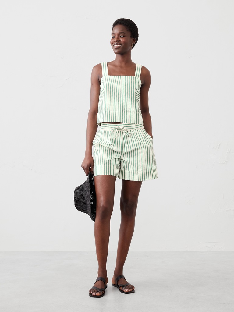 Seersucker Boxy Topstitch Tank